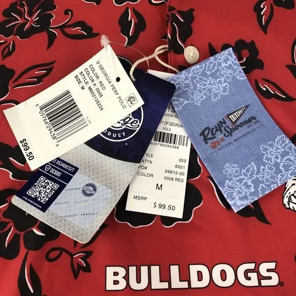 Reyn Spooner UGA Georgia Bulldog Performance Polo Medium Aloha Print Red NWT - Picture 2 of 10